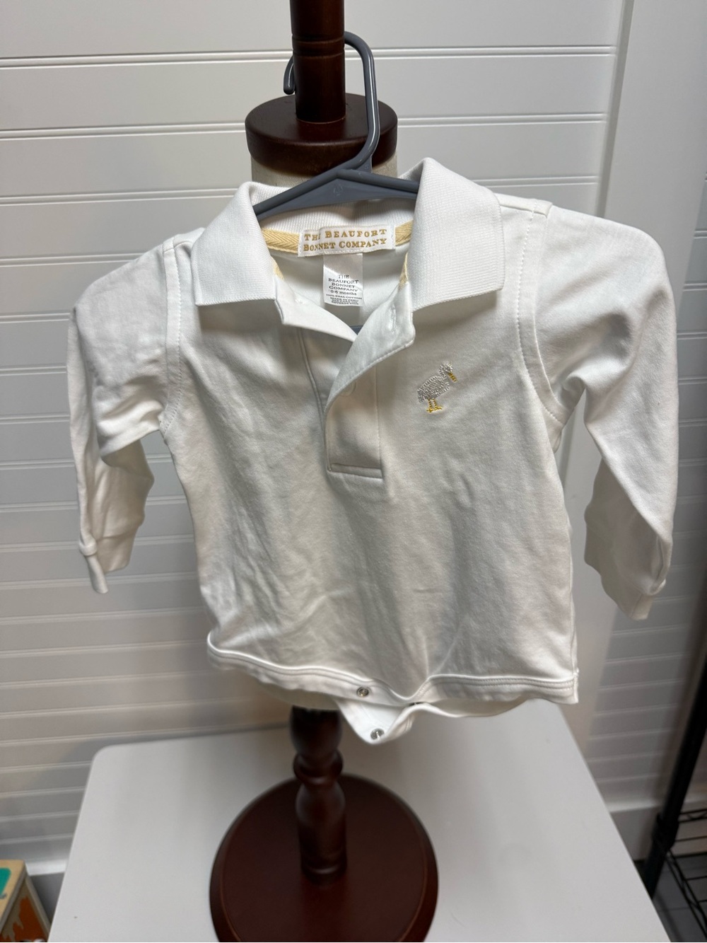 The Beaufort Bonnet Company White Long-Sleeve Polo Bodysuit